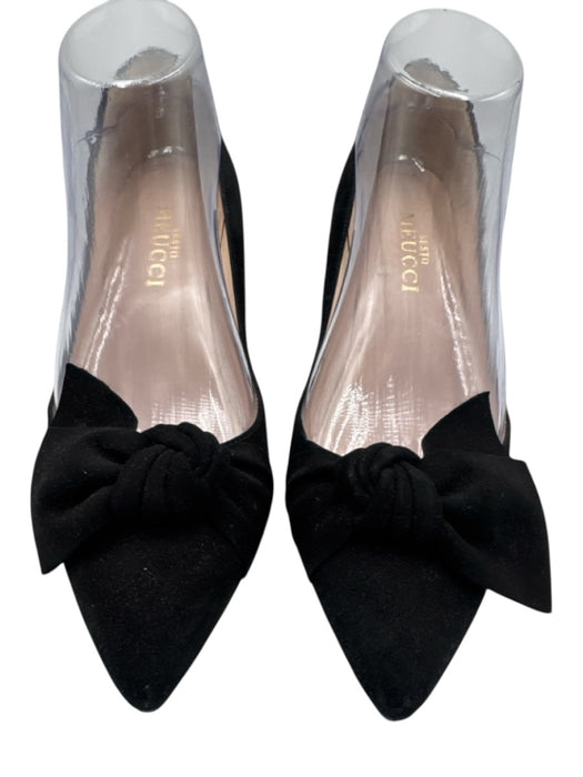 Sesto Meucci Shoe Size 8.5 Black Leather Upper Suede Knot Detail Heeled Pumps Black / 8.5