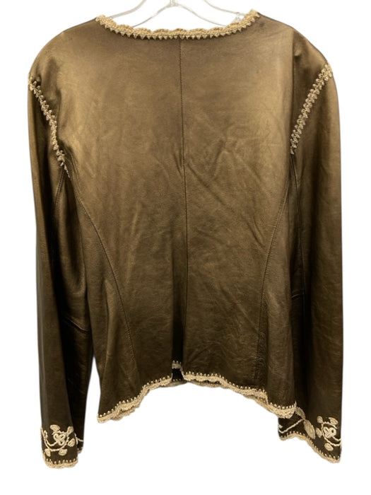 Oscar Oscar de la Renta Size 16 Bronze brown Leather Floral Embroidered Jacket Bronze brown / 16