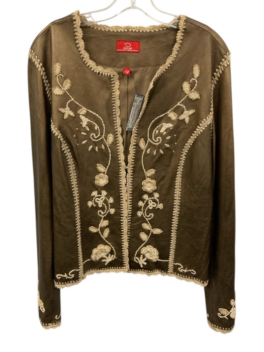 Oscar Oscar de la Renta Size 16 Bronze brown Leather Floral Embroidered Jacket Bronze brown / 16