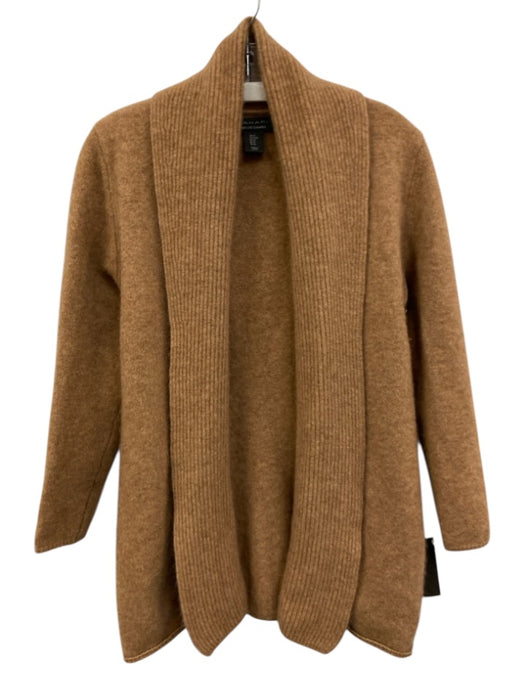 Tahari Size M Camel Brown Cashmere Open Front Ribbed Knit Shawl Collar Sweater Camel Brown / M