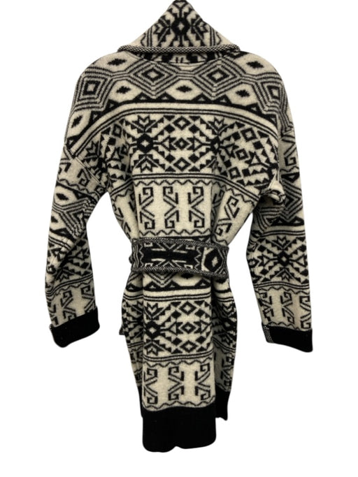 Veronica Beard Size S Black & Gray Wool Oversize Collar Ikat Open Front Coat Black & Gray / S