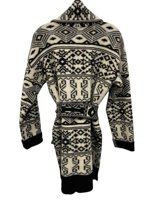 Veronica Beard Size S Black & Gray Wool Oversize Collar Ikat Open Front Coat Black & Gray / S