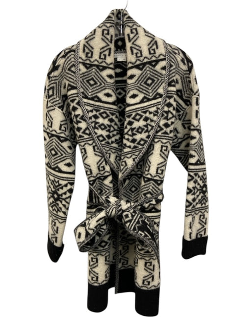 Veronica Beard Size S Black & Gray Wool Oversize Collar Ikat Open Front Coat Black & Gray / S