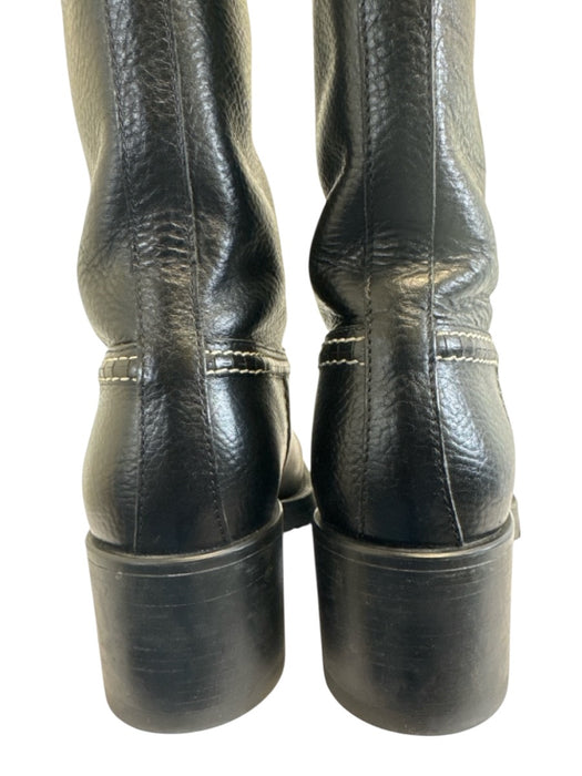 Chloe Shoe Size 38 Black Leather Contrast Stitch Pull Tab Block Heel Boots Black / 38