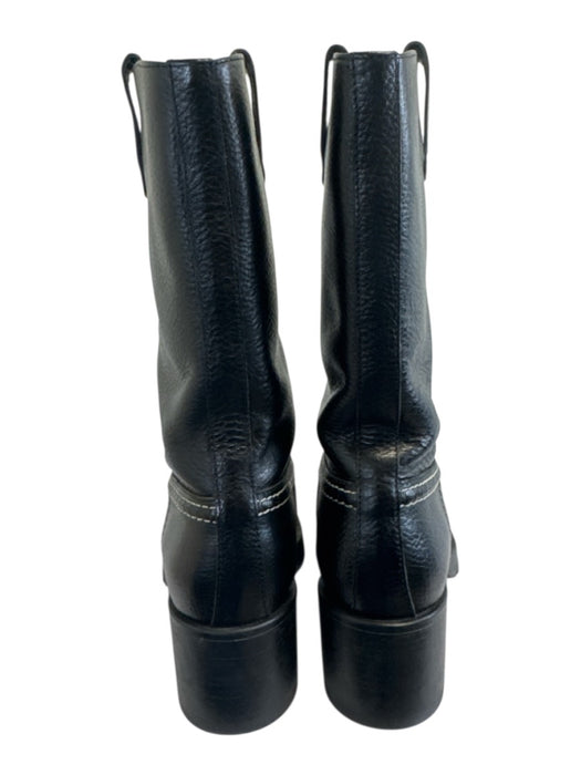 Chloe Shoe Size 38 Black Leather Contrast Stitch Pull Tab Block Heel Boots Black / 38