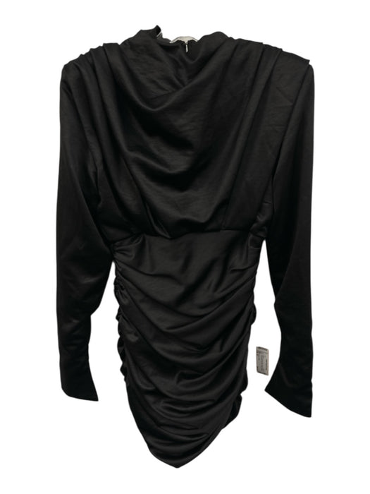 House of CB Size M Black Polyester Blend Satin Ruched Long Sleeve Dress Black / M