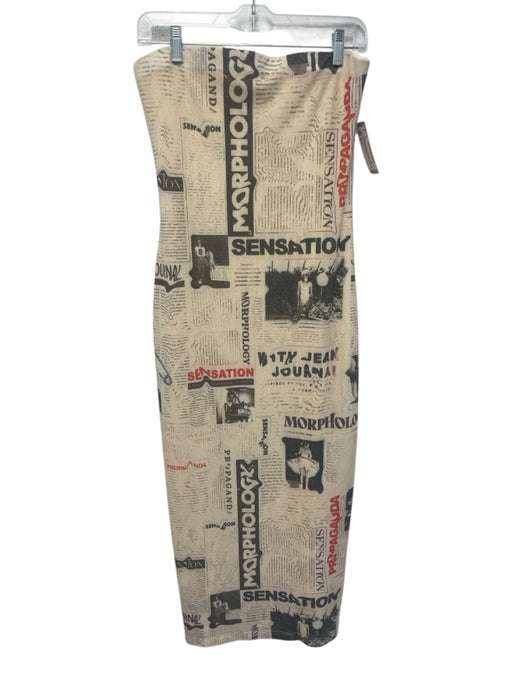 With Jean Size M Beige, Black & Red Polyester Blend Strapless Sheath Midi Dress Beige, Black & Red / M