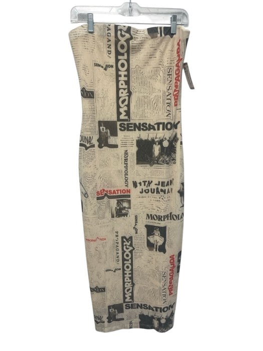 With Jean Size M Beige, Black & Red Polyester Blend Strapless Sheath Midi Dress Beige, Black & Red / M