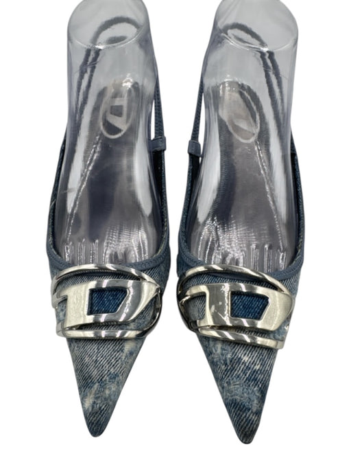 Diesel Shoe Size 38 Medium Wash textile upper Distressed denim Logo Slingbacks Medium Wash / 38