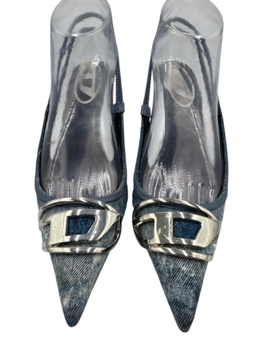Diesel Shoe Size 38 Medium Wash textile upper Distressed denim Logo Slingbacks Medium Wash / 38