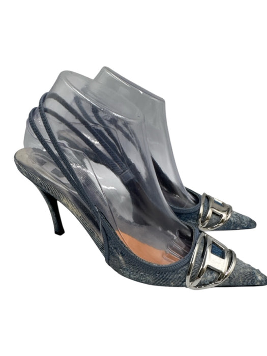 Diesel Shoe Size 38 Medium Wash textile upper Distressed denim Logo Slingbacks Medium Wash / 38