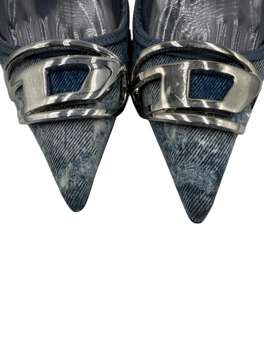 Diesel Shoe Size 38 Medium Wash textile upper Distressed denim Logo Slingbacks Medium Wash / 38