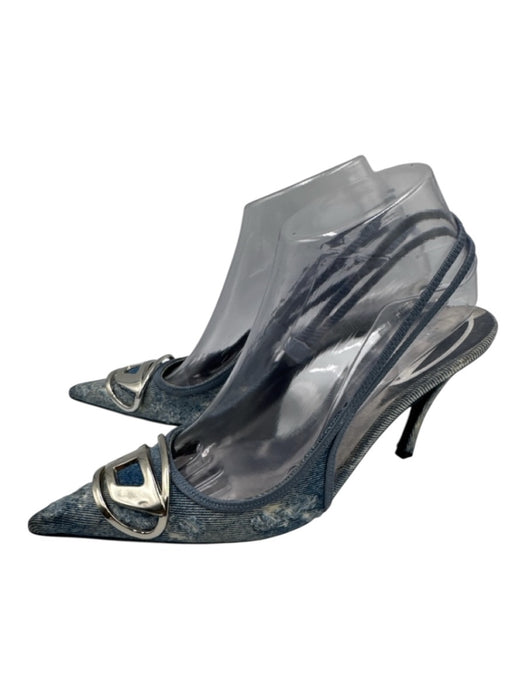 Diesel Shoe Size 38 Medium Wash textile upper Distressed denim Logo Slingbacks Medium Wash / 38