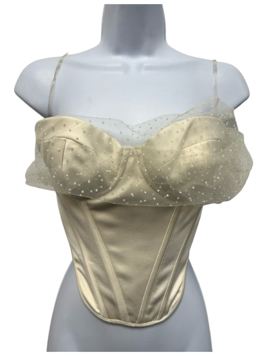 House of CB Size M Cream White Polyester Polka Dots Mesh One Shoulder Top Cream White / M