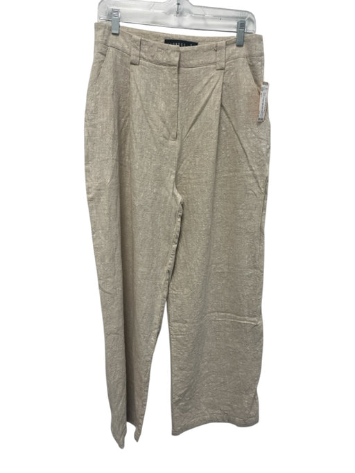 Lioness Size M Khaki Beige Ramie & Cotton High Waist Front Pleat Wide Leg Pants Khaki Beige / M