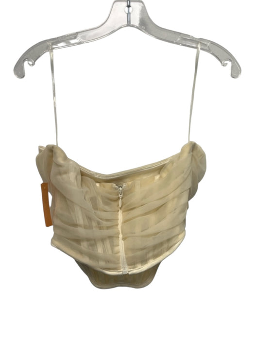 House of CB Size M Cream White Polyamide Sheer Mesh Gathered Draped Top Cream White / M