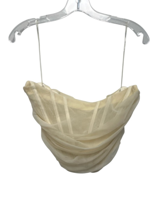 House of CB Size M Cream White Polyamide Sheer Mesh Gathered Draped Top Cream White / M