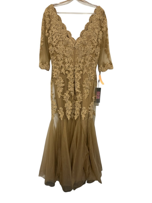 Marsoni Size 10 Gold Taupe Polyester Mesh Overlay Floral Embroidery Gown Gold Taupe / 10