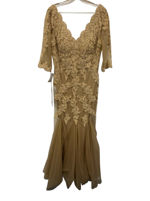Marsoni Size 10 Gold Taupe Polyester Mesh Overlay Floral Embroidery Gown Gold Taupe / 10
