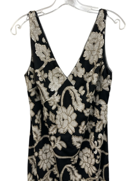 Calvin Klein Size 10 Black, White, Taupe Polyester Double V Floral Sequined Gown Black, White, Taupe / 10
