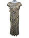 Calvin Klein Size 12 Silver & Beige Polyester Draped Back Sequined Abstract Gown Silver & Beige / 12