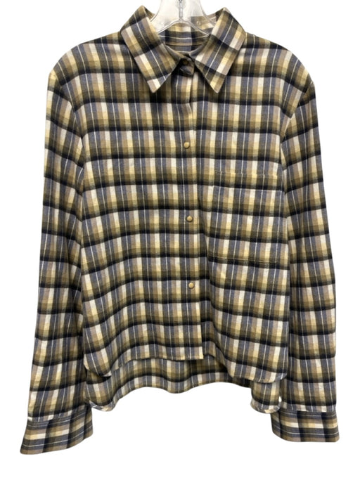 TWP Size XS/S Blue, Brown, Yellow Cotton Flannel Plaid Long Sleeve Top Blue, Brown, Yellow / XS/S