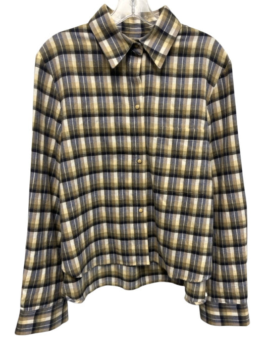 TWP Size XS/S Blue, Brown, Yellow Cotton Flannel Plaid Long Sleeve Top Blue, Brown, Yellow / XS/S