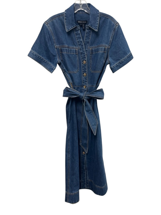 Veronica Beard Size 6 Dark Wash Cotton Short Sleeve Button Front Denim Dress Dark Wash / 6