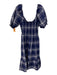 Hill House Size L Navy Blue & White Cotton Plaid Short Puff Sleeve U Neck Dress Navy Blue & White / L