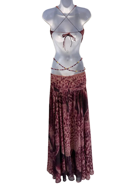 BABYBOO Size S Mauve & Pink Polyester Criss Cross Back Deep V neck Cutout Dress