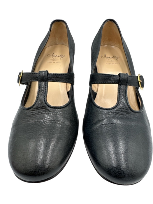 Amalfi Shoe Size 7.5 Black Leather Buckle Mary Jane Block Heel Round Toe Pumps Black / 7.5