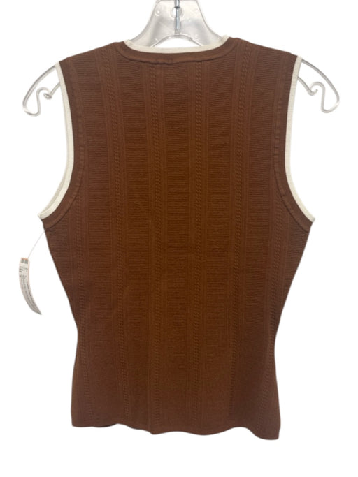 Veronica Beard Size S Brown & White Viscose Blend V Neck Sleeveless Knit Top Brown & White / S