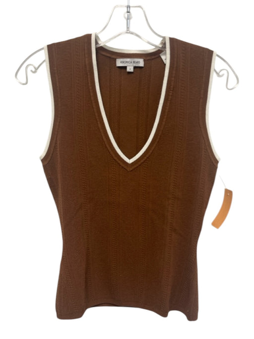 Veronica Beard Size S Brown & White Viscose Blend V Neck Sleeveless Knit Top Brown & White / S