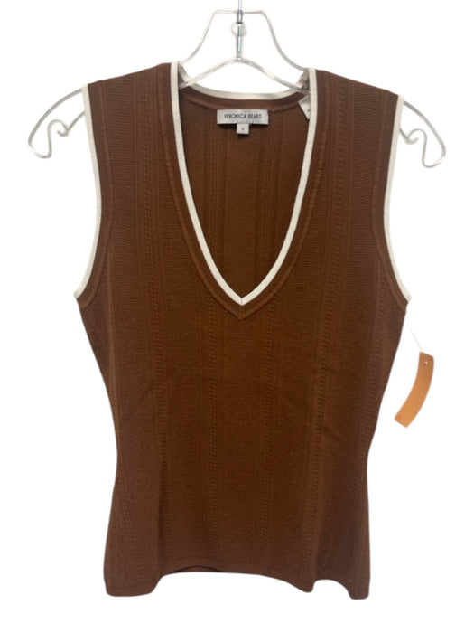 Veronica Beard Size S Brown & White Viscose Blend V Neck Sleeveless Knit Top Brown & White / S
