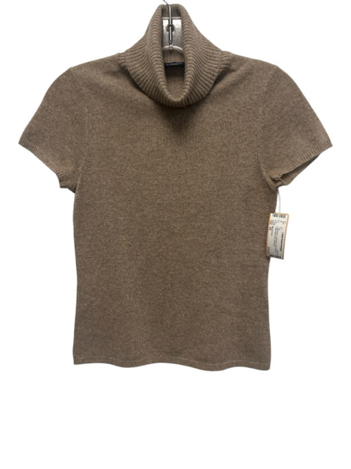 Magaschoni Size XS Light Brown Cashmere Short Sleeve Turtle Neck Knit Top Light Brown / XS