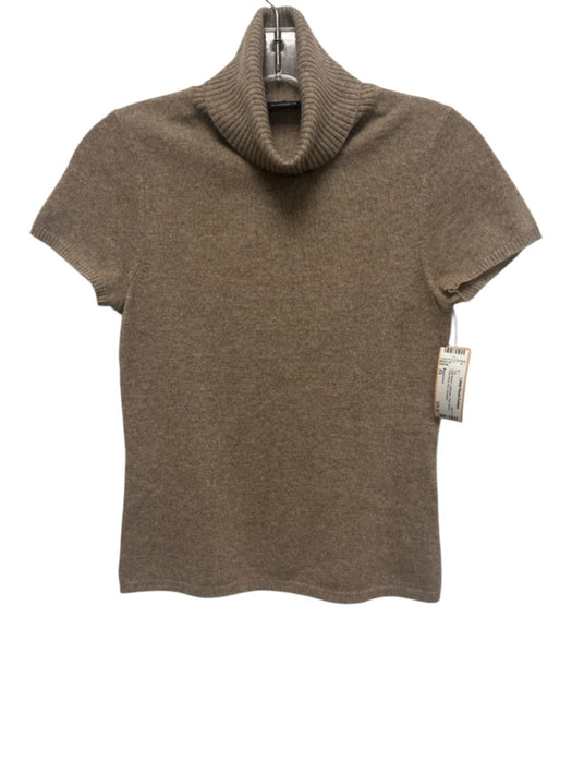 Magaschoni Size XS Light Brown Cashmere Short Sleeve Turtle Neck Knit Top Light Brown / XS