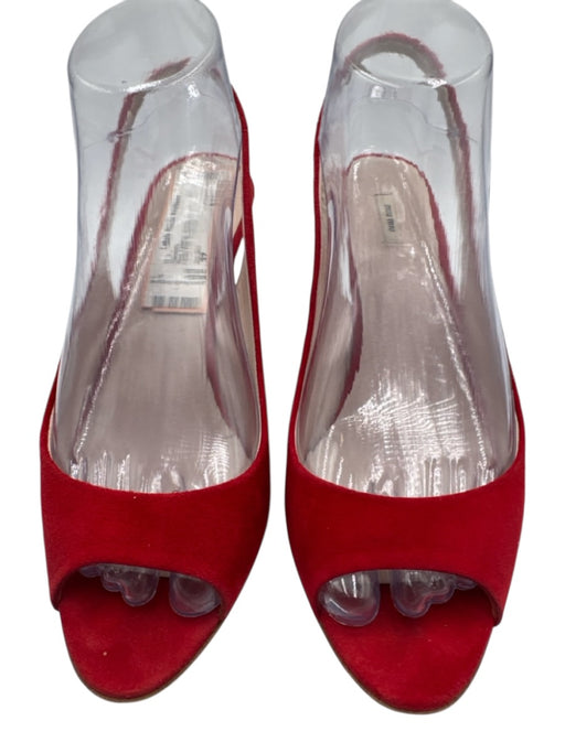 Miu Miu Shoe Size 37 Red Leather Suede Slingback Wedge Open Toe Sandals Red / 37