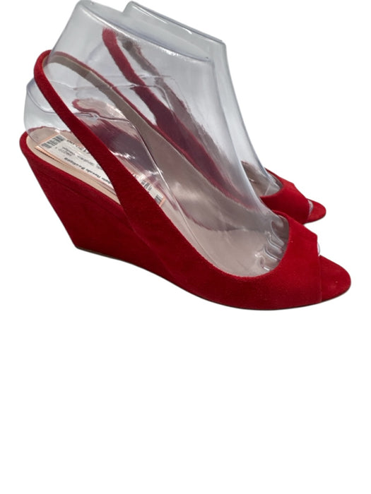 Miu Miu Shoe Size 37 Red Leather Suede Slingback Wedge Open Toe Sandals Red / 37