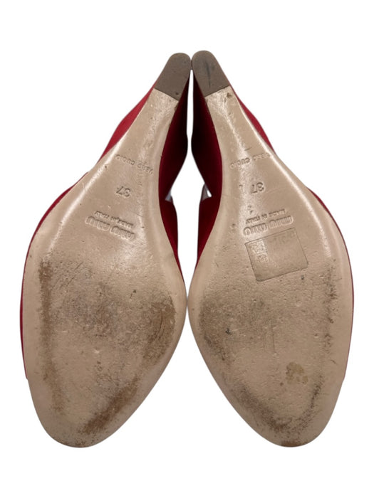 Miu Miu Shoe Size 37 Red Leather Suede Slingback Wedge Open Toe Sandals Red / 37
