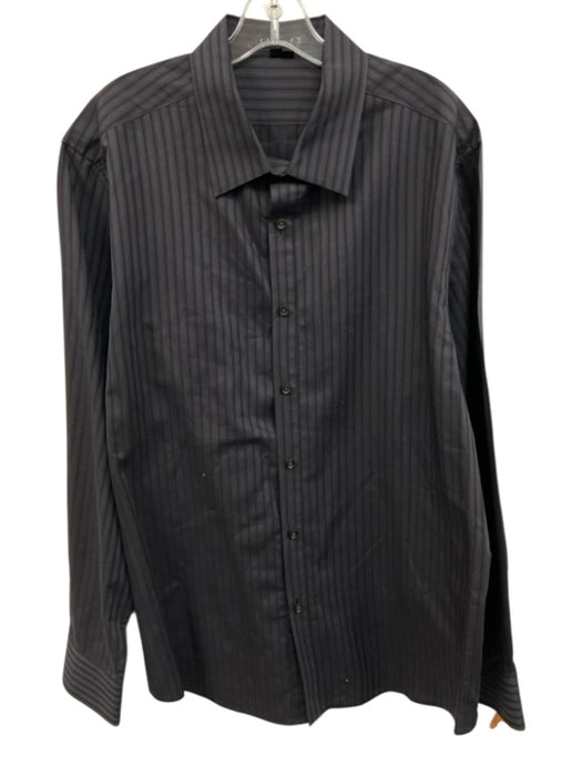 Theory Size XL Navy Blue & Black Cotton Striped Button Down Long Sleeve Shirt Navy Blue & Black / XL