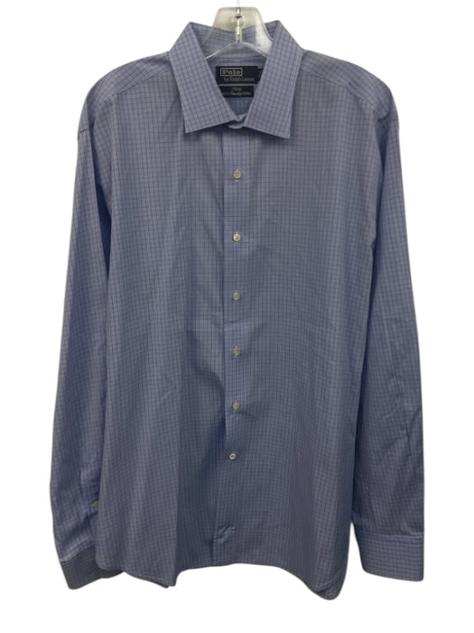 Polo Size 17 Blue & White Cotton Plaid Button Down Men's Long Sleeve Shirt Blue & White / 17