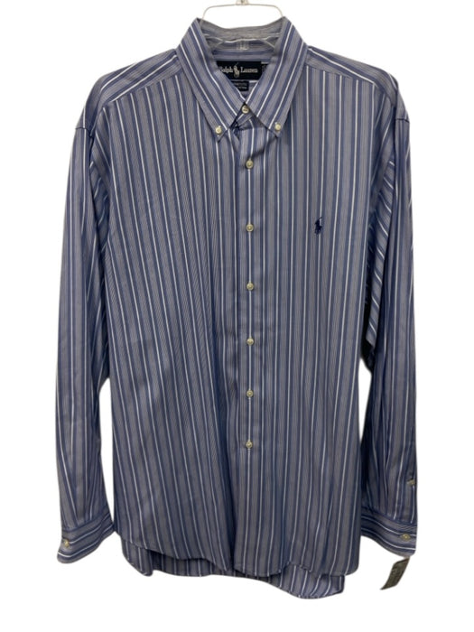 Polo Size 16.5 Blue & White Cotton Striped Button Down Men's Long Sleeve Shirt Blue & White / 16.5