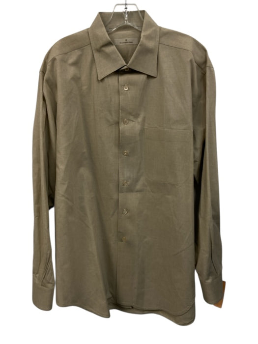 Ermenegildo Zegna Size XL Tan Cotton Solid Button Down Men's Long Sleeve Shirt Tan / XL