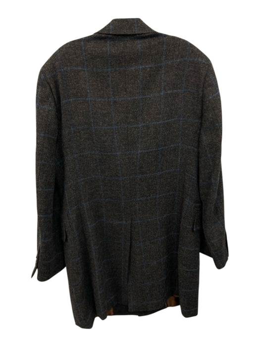 Le Debotte Gray & Blue Wool Plaid Buttons Men's Coat Gray & Blue / Est L