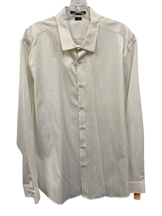 Theory Size XL White Cotton Striped Button Down Men's Long Sleeve Shirt White / XL