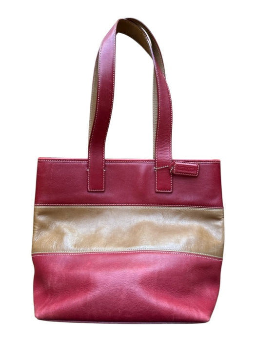 Coach Red & Tan Leather Tote Handle Detail Colorblock Purse Red & Tan / Medium
