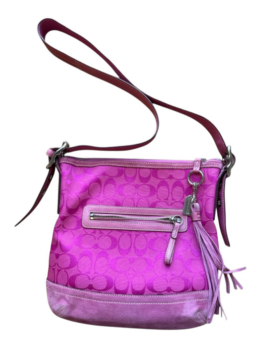 Coach Purple Canvas & Suede Tassle Detail Tote Handle Crossbody Purse Purple / Medium