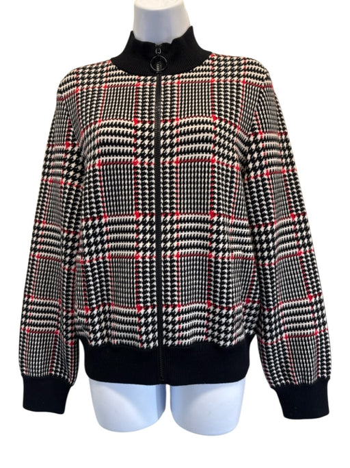Akris Punto Size 8 White, Black, Red Wool Houndstooth Zip Up Jacket Skirt Set White, Black, Red / 8