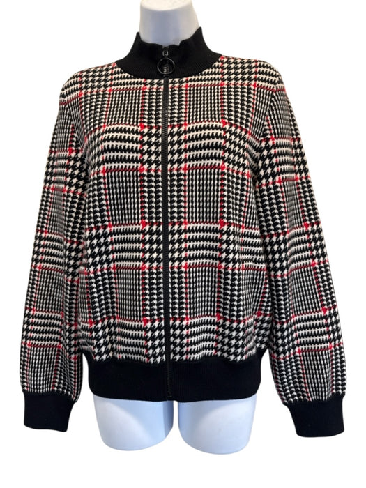 Akris Punto Size 8 White, Black, Red Wool Houndstooth Zip Up Jacket Skirt Set White, Black, Red / 8