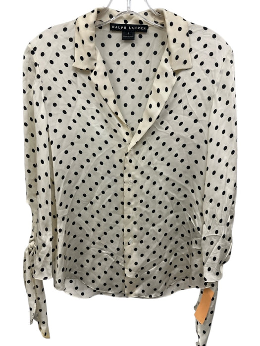 Ralph Lauren Size 6 Cream & White Silk Polka Dot Long Sleeve Button Down Top Cream & White / 6